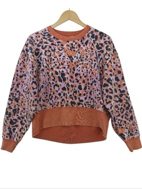 JoyLab Pink Leopard Crewneck Pullover Cropped Sweatshirt Women's Size Small